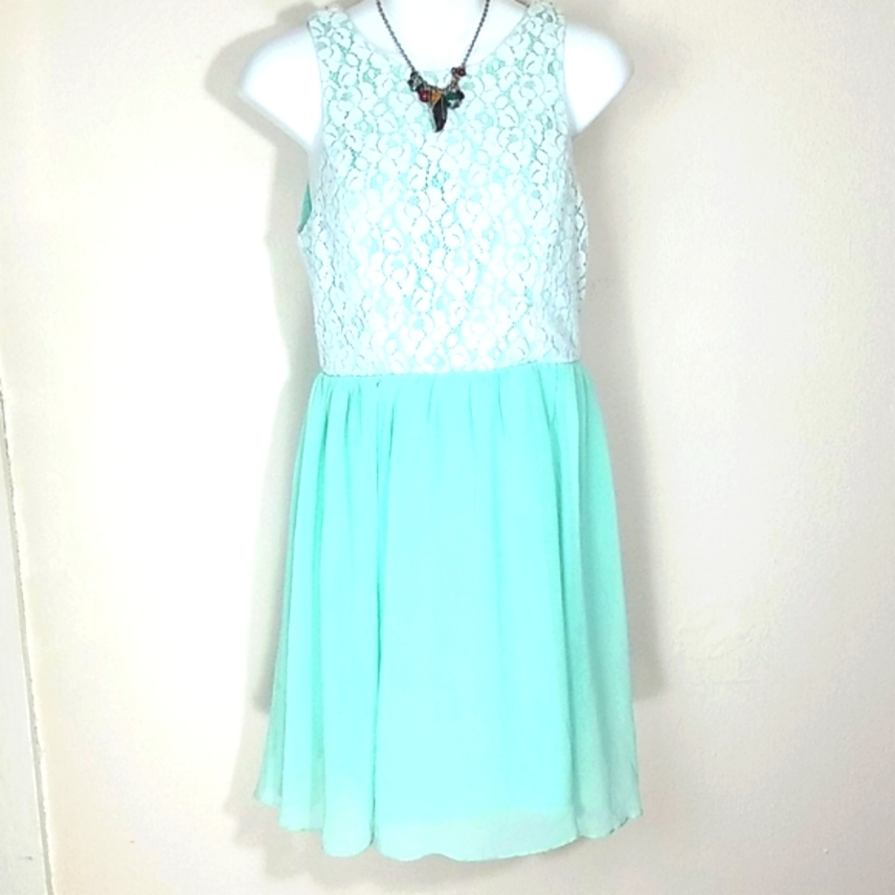 Drop Waist Sundress Mint green White lace Chiffon stretch shift Fairycore